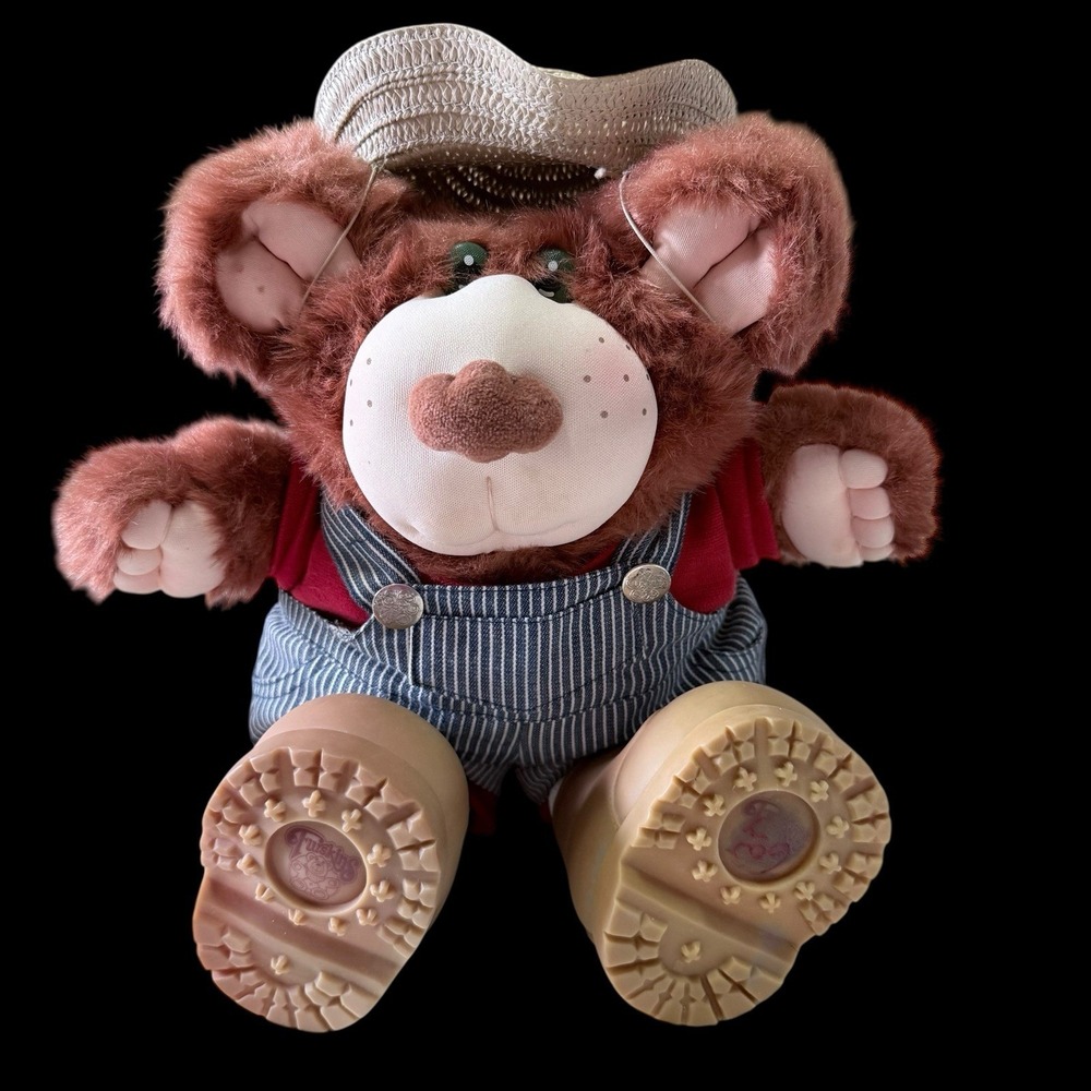 13" VTG 80s Furskins Xavier Roberts Stuffed Bubba Bear plush Dressed Shoe Defect